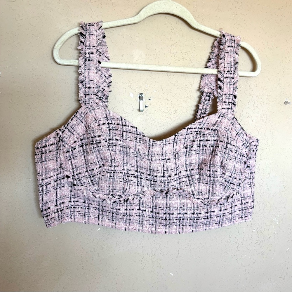 New Wild Fable tweed crop top tank pink black elastic back size XXL